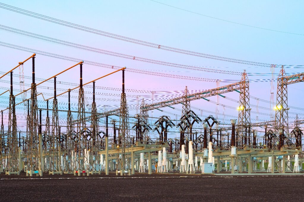 Electric substation at dusk