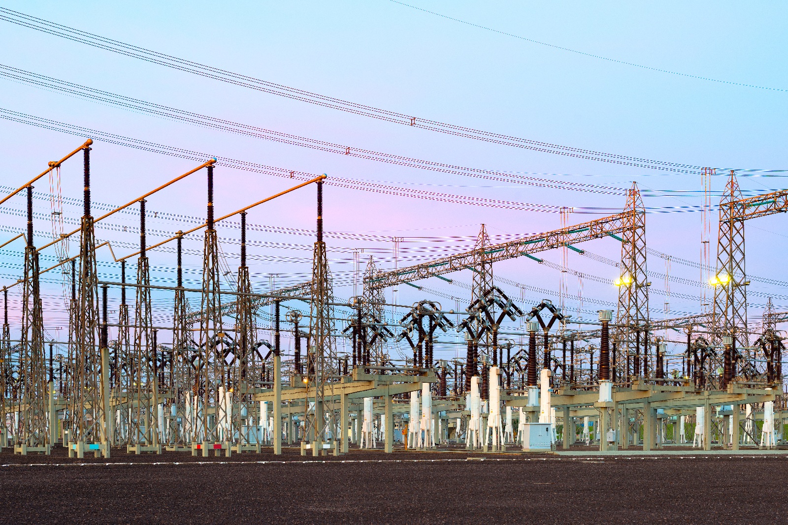 Electric substation at dusk