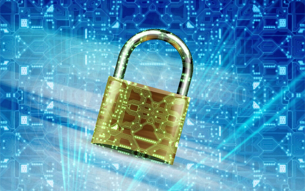 A lock in a digital space representing a strong password.