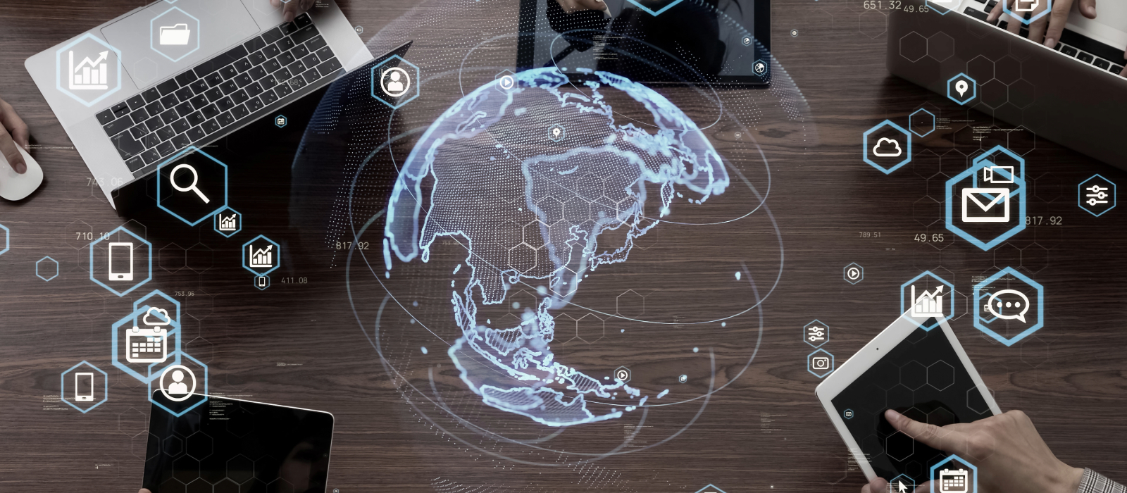 A digital globe showing different technology protected with IT resilience.